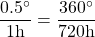 \displaystyle\frac{0.5^{\circ}}{1\text{h}}=\frac{360^{\circ}}{720\text{h}}