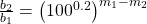 \frac{{b}_{2}}{{b}_{1}}={\left({100}^{0.2}\right)}^{{m}_{1}-{m}_{2}}