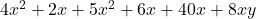 4x^2 + 2x + 5x^2 + 6x +40x + 8xy