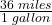 \frac{36\;miles}{1\;gallon}