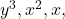 y^3, x^2, x,