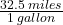 \frac{32.5\;miles}{1\;gallon}