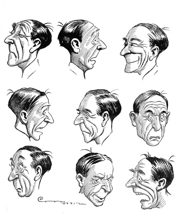 A cartoon depiction of a man with multiple expressions representing different emotions.