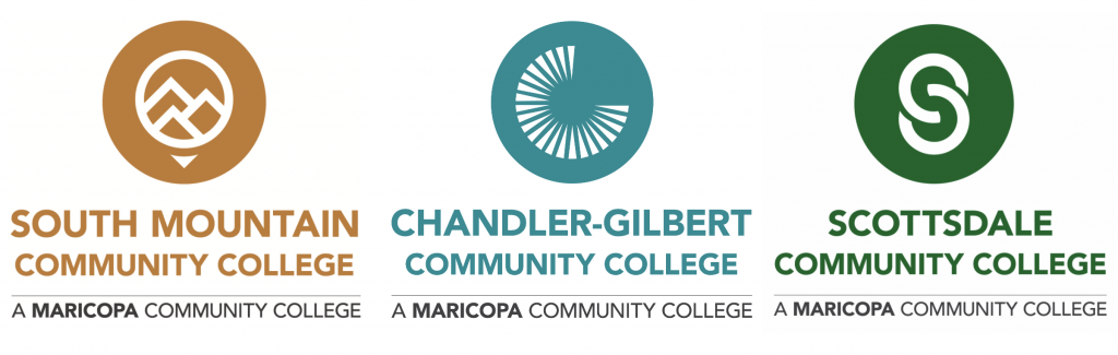 South Mountain, Chandler-Gilbert, and Scottsdale Community College Logos