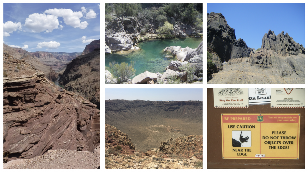 Arizona Geology: Grand Canyon, Verde Valley, Meteor Crater, Lava Flows, and Rock Fall Hazard Signs.