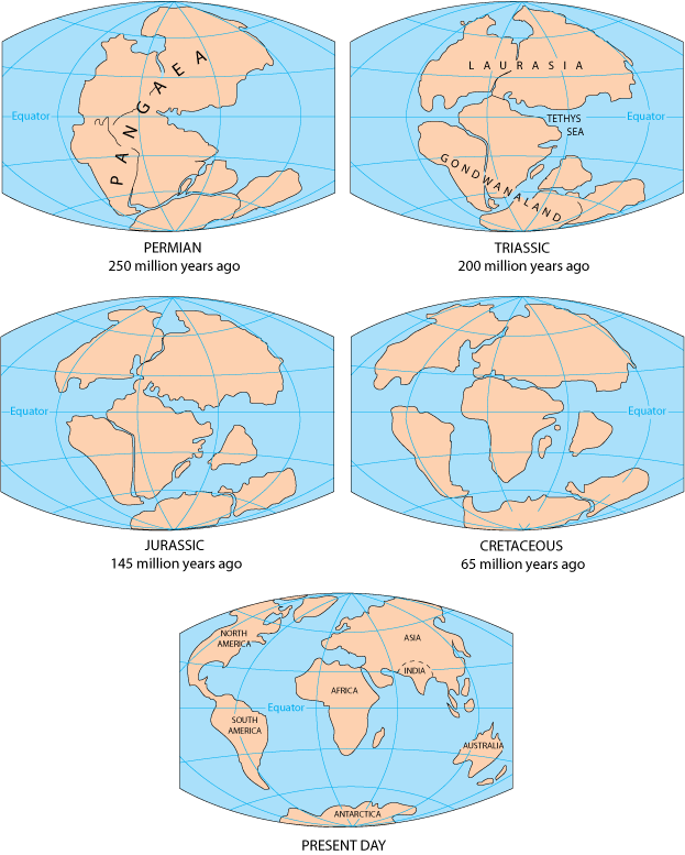 Image of the world map appearance over the past 250 million years.