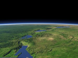 The an artificial rendering of the East African rift valley, seen from space.