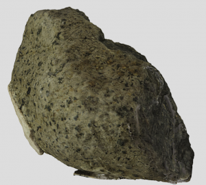Andesite Interactive Model. Andesite is light gray and porphyritic, meaning that it is mostly fine-grained with larger dark minerals in its matrix.