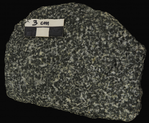 Diorite interactive model. Diorite is a coarse-grained rock with highly visible white and black minerals.