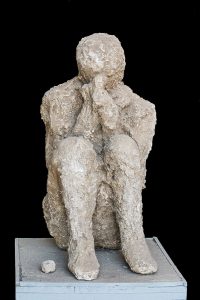Cast of a sitting victim of the Vesuvius eruption, Pompeii 79 AD