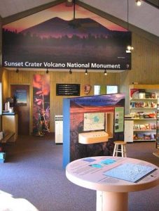 Sunset Crater has a dedicated visitor center with a walkable path for tourists near the lava fields. Pictured here is an interactive exhibit for tourists at the visitor's center.