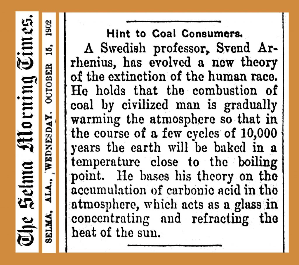 1902 warning of greenhouse effect from burning coal.
