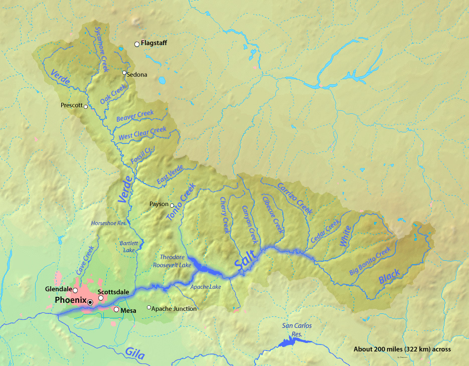 Labeled map of Salt River and its tributaries