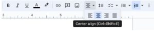 Click the horizontal dashed icon, then click thepop-out Center align (Ctrl+Shift+E) button second from the left.