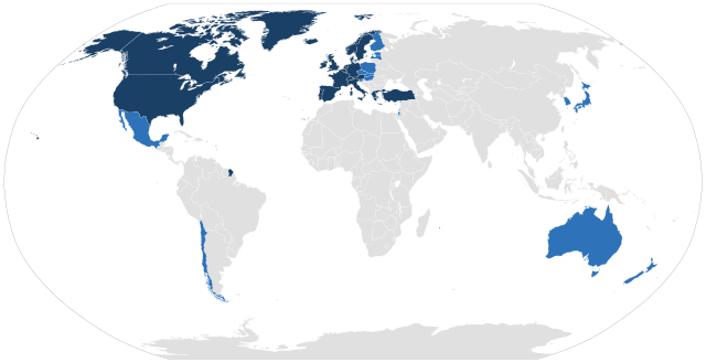 map with some countries in shades of blue