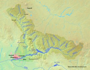 Map shows an area of Arizona north and east of Phoenix with small streams that feed into the Salt River