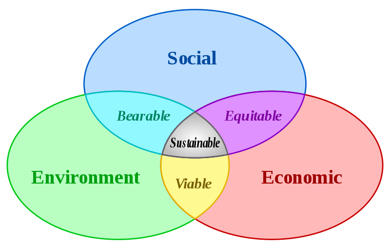 Venn diagram shows how the three pillars of sustainability overlap