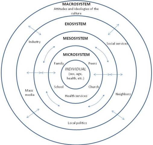 Bronfrenbrenner&#039;s Ecology Theory uses a series of concentric circles to show the influences of personal characteristics to macrosystem elements.