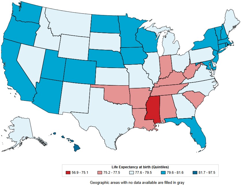 Life expectancy by state in 2023