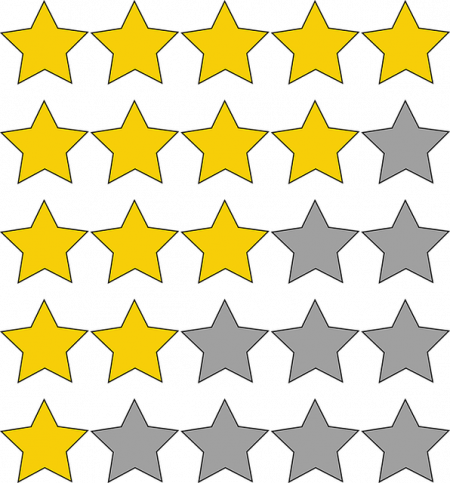 Five rows with five stars each. Some of the stars are shaded yellow to reflect ratings and choices.