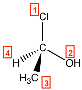 Cl (1), OH (2), CH3 (3), & H (4)