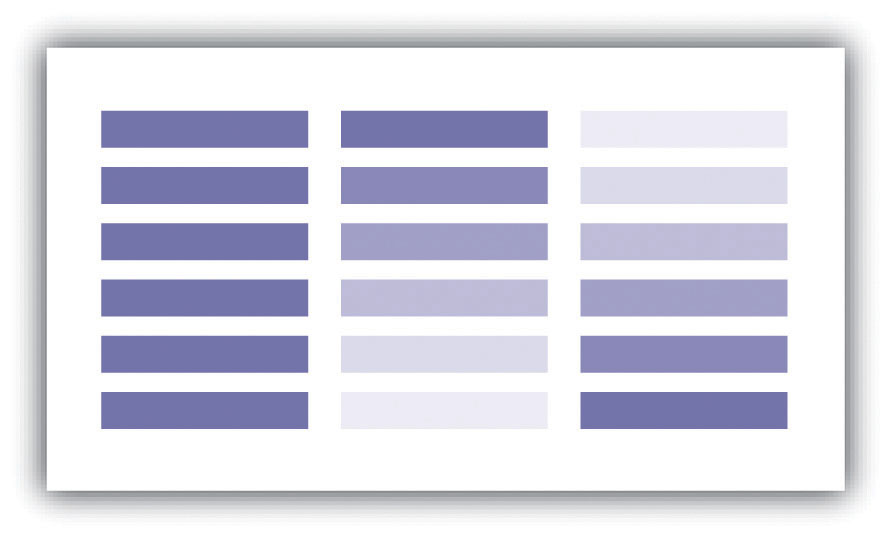 Varying Values of purple in a table format.