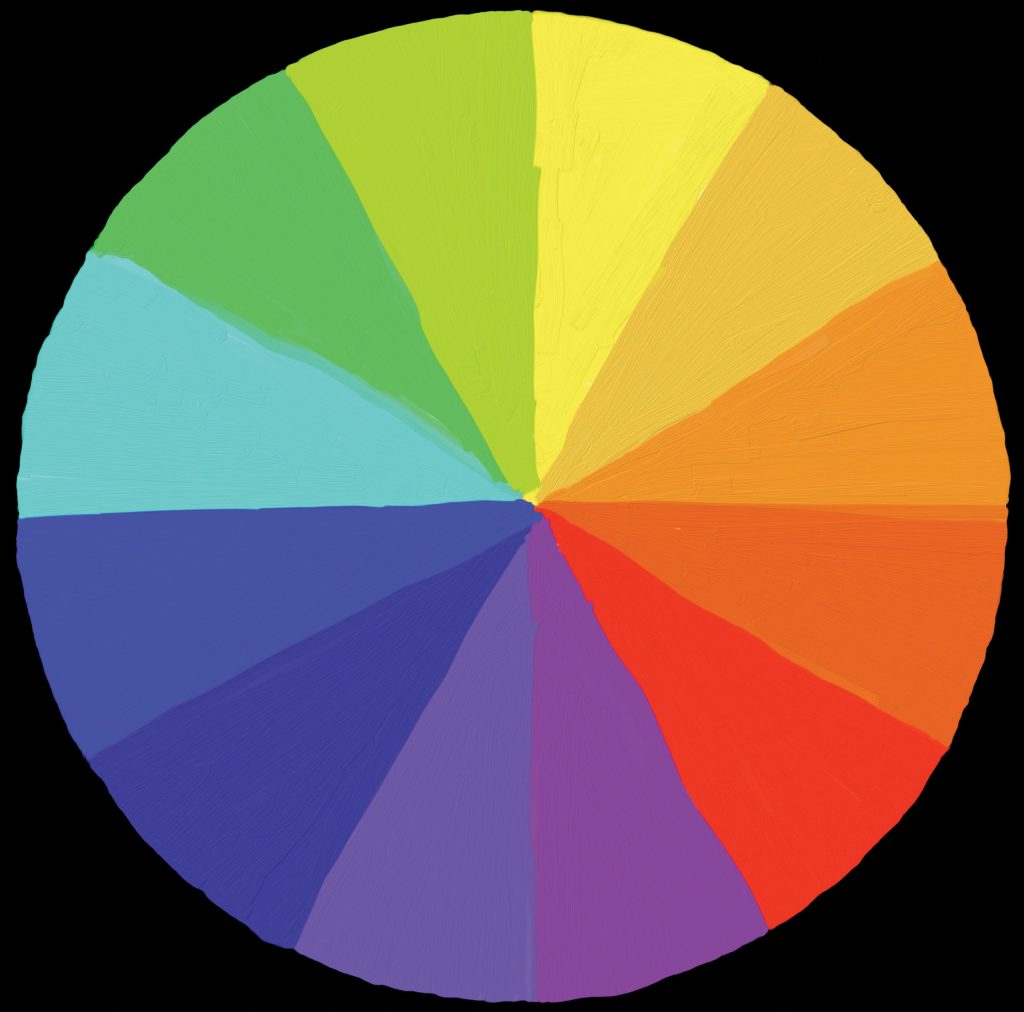 A color wheel showing all colors and different shades.