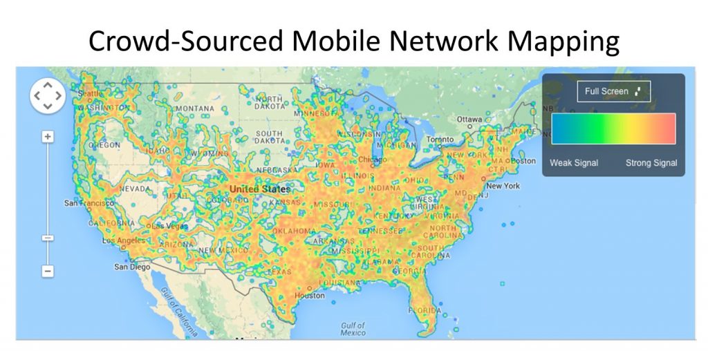 A map showing the degree of cell phone coverage throughout the US.