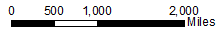 A black a white rectangular scale measuring in miles.