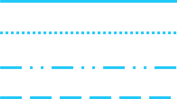 Four blue lines, the top line is solid, the second line is dotted, the third line is dashed and dotted, and the bottom line is dashed.