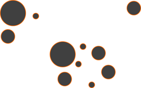 Eleven circles, varying in size and broken up into three groups.