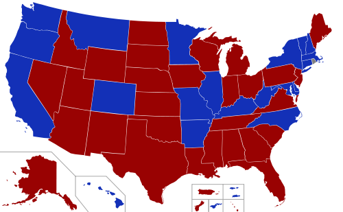 An election results map of the United States, with a white ground.