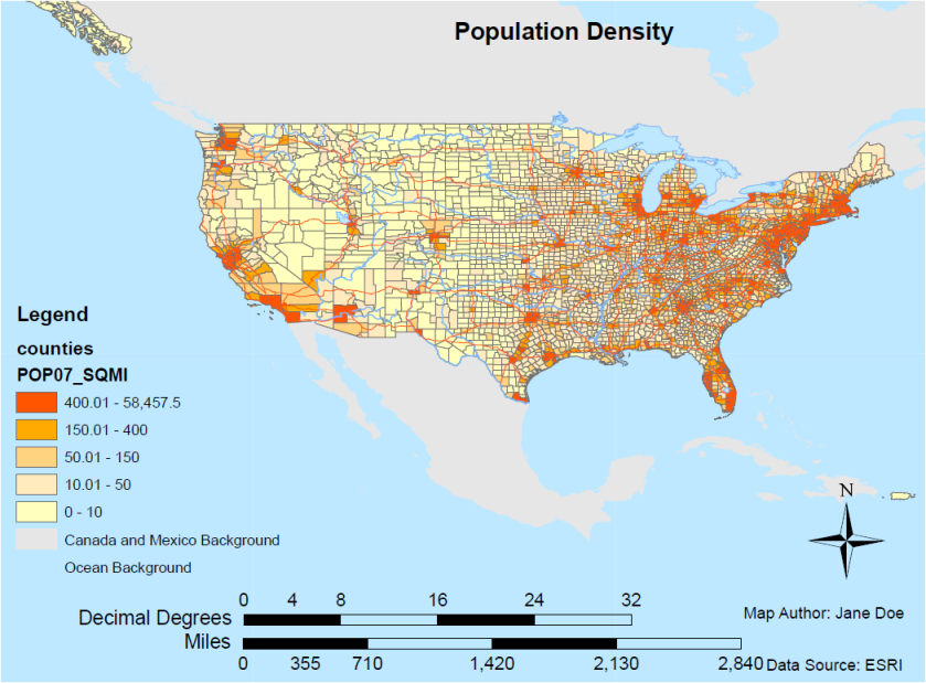 A population density map of the United States.