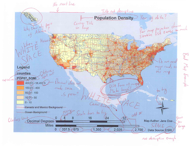 A highlighted population density map of the United States showing suggested changes for improvement.