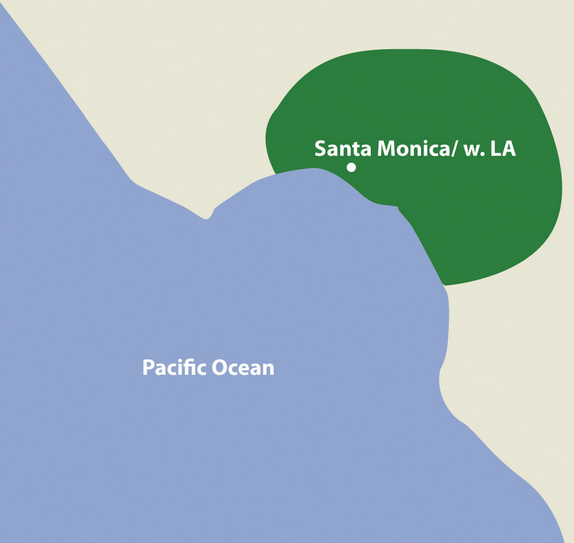 Simple Mental Map of Los Angeles next to the Pacific Ocean.