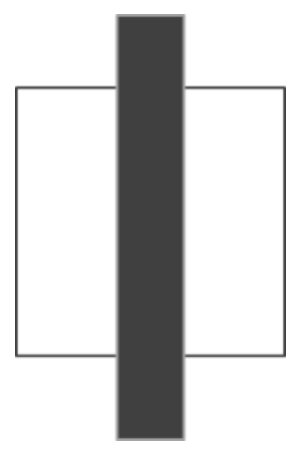 A black vertical bar lies on top of a white square.