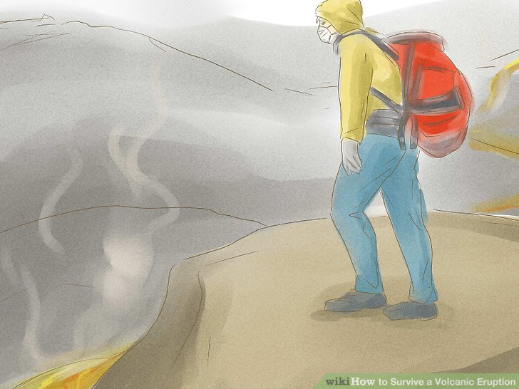 A hiker finds higher ground to avoid lava