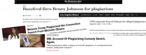 Headlines showing famous people accused of plagiarism