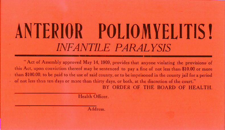 Poliomyelitis quarantine card