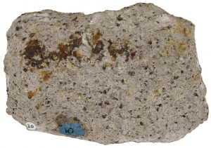 Tuff interactive model. Tuff is usually a light-colored rock with angular volcanic fragments and volcanic gas.