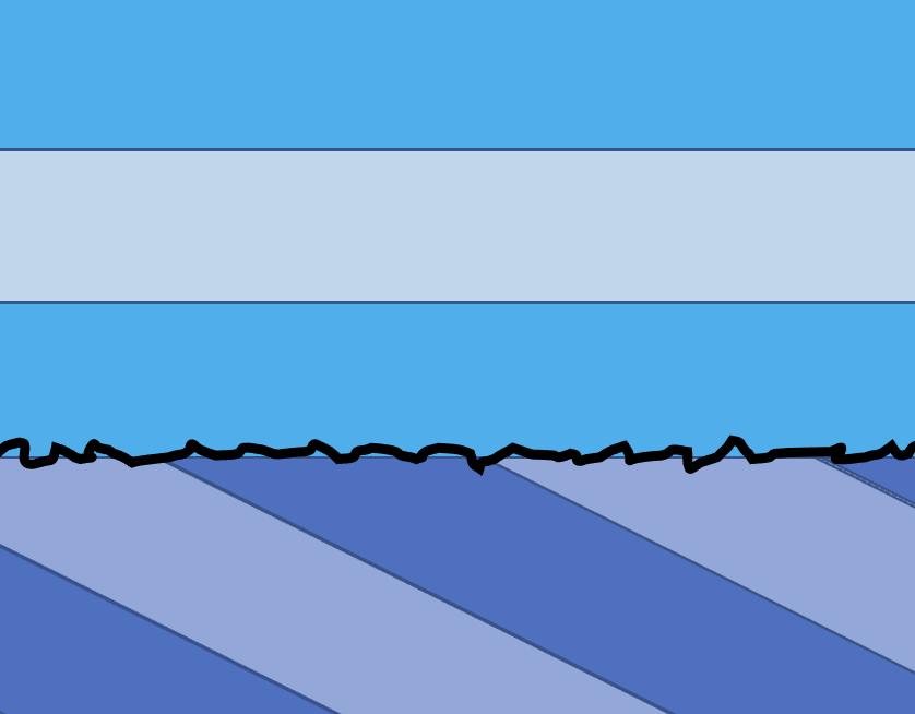 Angular Unconformity, where rock layers come into contact with other layers that are tilted or folded at different angles.