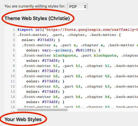 The export format can be found above the style sheet and above Your Styles on the Custom Styles page.