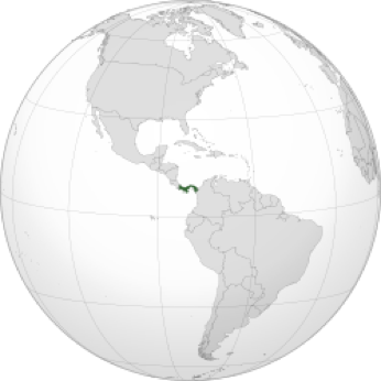 map of panama shown on a world globe map