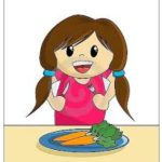 Little girl eating vegetables