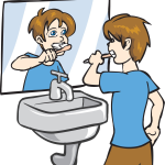 cartoon boy brushes teeth