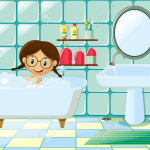 cartoon girl bathes