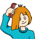 cartoon girl combs hair