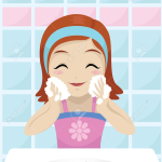 cartoon girl washes face