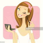 cartoon woman applies makeup