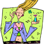 cartoon woman applies perfume